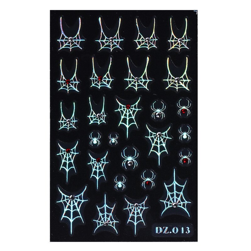 Nail Stickers Manufacturer - Christmas Style Hot Stamping Laser Diamond Effect Halloween 3D Spider Web Bow