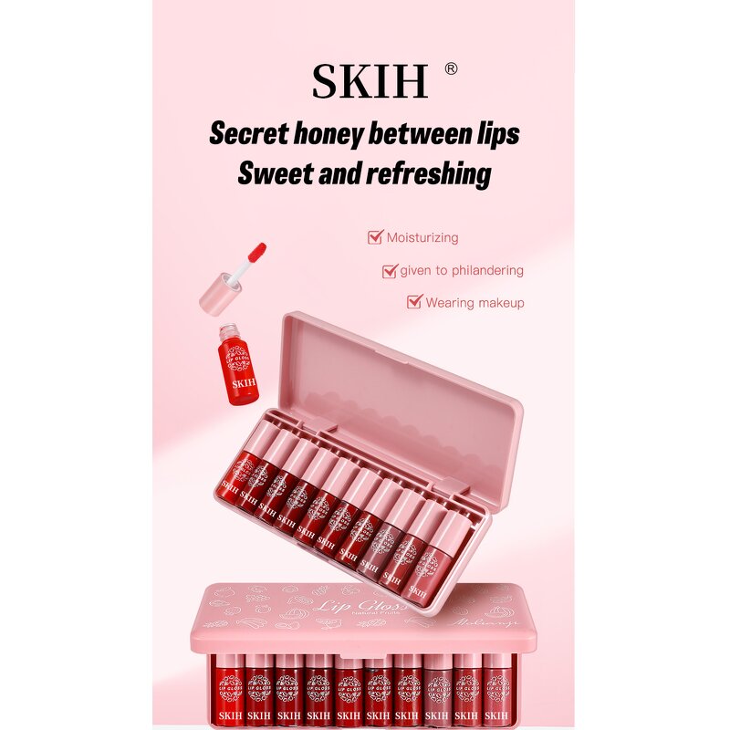 Lip Gloss Kit Manufacturer - Private Label 10 Colors Water Mirror Glossy Moisturizing Glitter Long Lasting Set & SKIH