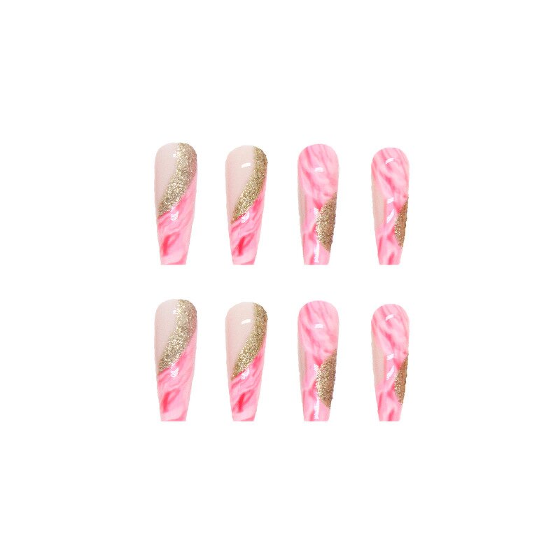Artificial Fingernails Wholesale Supplier - One Second Wearable Long Ballet Nail Plate Halo Dye Splicing Glitter Gold
