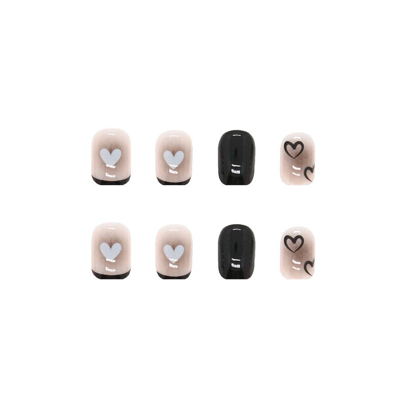 Nail Art Wholesale Supplier - Black Love Short Square Pattern White Appearance Plastic 24pcs for Women