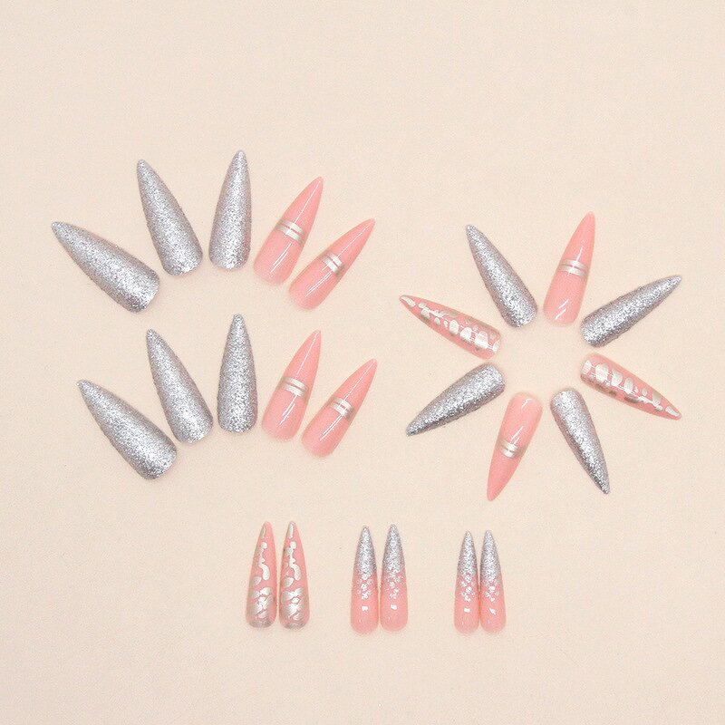 Nail Art Manufacturer - Long Pointed Leopard Print Burst Flash Gold Foil Lines Spicy Girls Europe America Ins