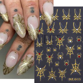 Nail Stickers Manufacturer - Christmas Style Hot Stamping Laser Diamond Effect Halloween 3D Spider Web Bow