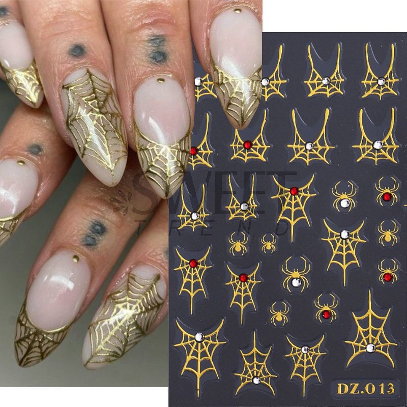 Nail Stickers Manufacturer - Christmas Style Hot Stamping Laser Diamond Effect Halloween 3D Spider Web Bow