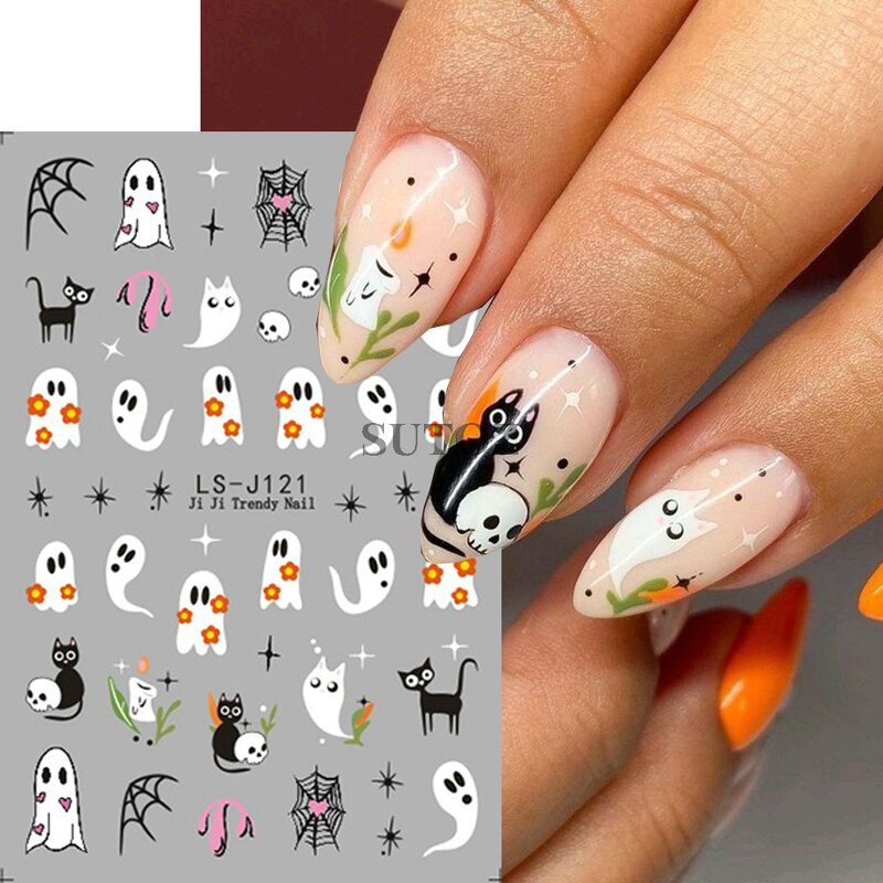 Nail Art Sticker Manufacturer - Halloween 3D Funny Cartoon Ghost Pumpkin Witch Long Nail DIY Application