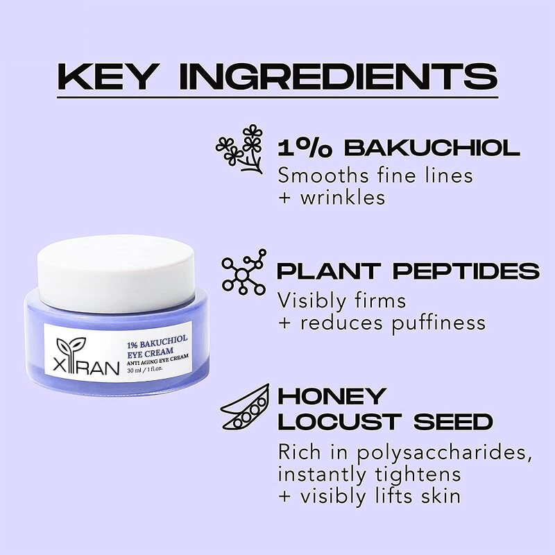 Bakuchiol Eye Cream - Private Label Anti-Wrinkle Retinol Alternative 1% Peptides Dark Circles