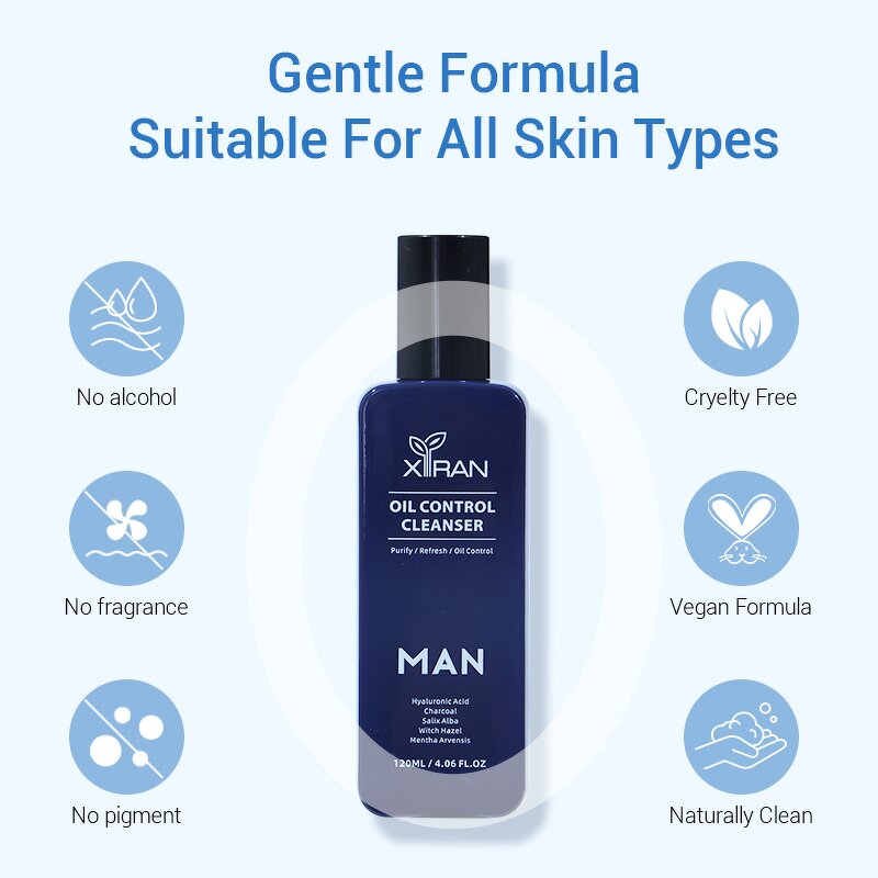 Men's Oil Control Cleanser - Private Label Hyaluronic Acid Charcoal Witch Hazel Reduce Pore