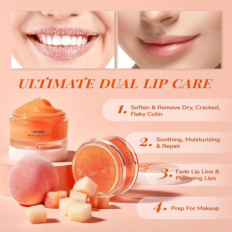 Peach Collagen Lip Set - Private Labeling Scrub and Balm Kit Natural Organic Exfoliator