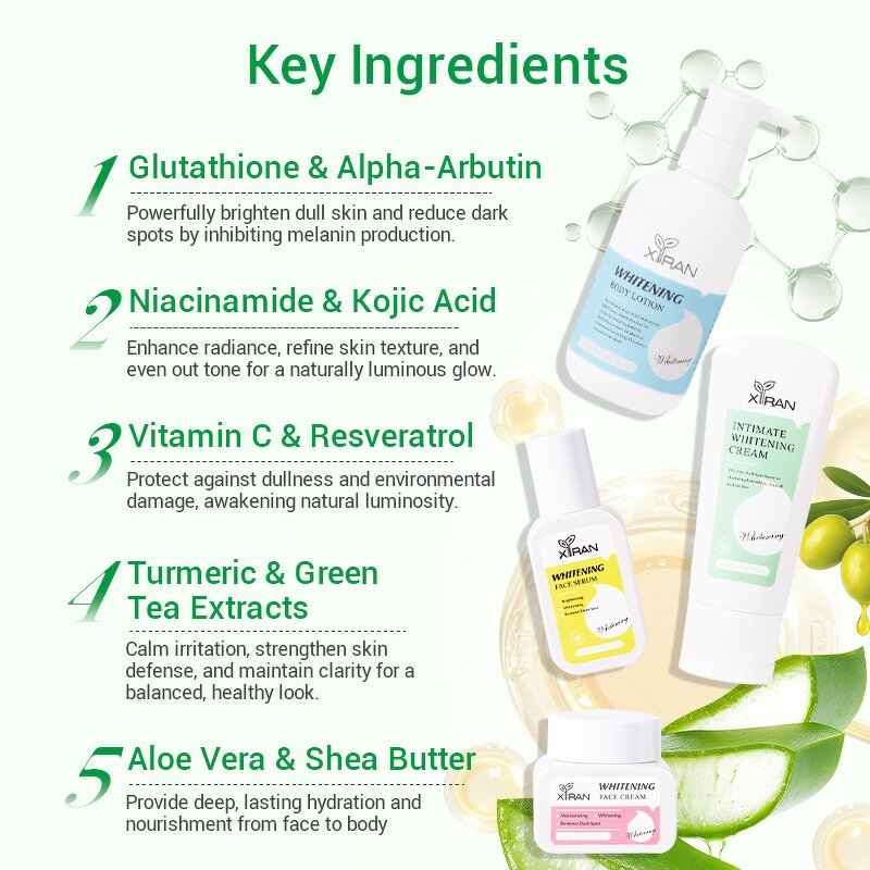 Whitening Skincare Set - Private Label OEM Glutathione Alpha-Arbutin Niacinamide Vegan All Skin