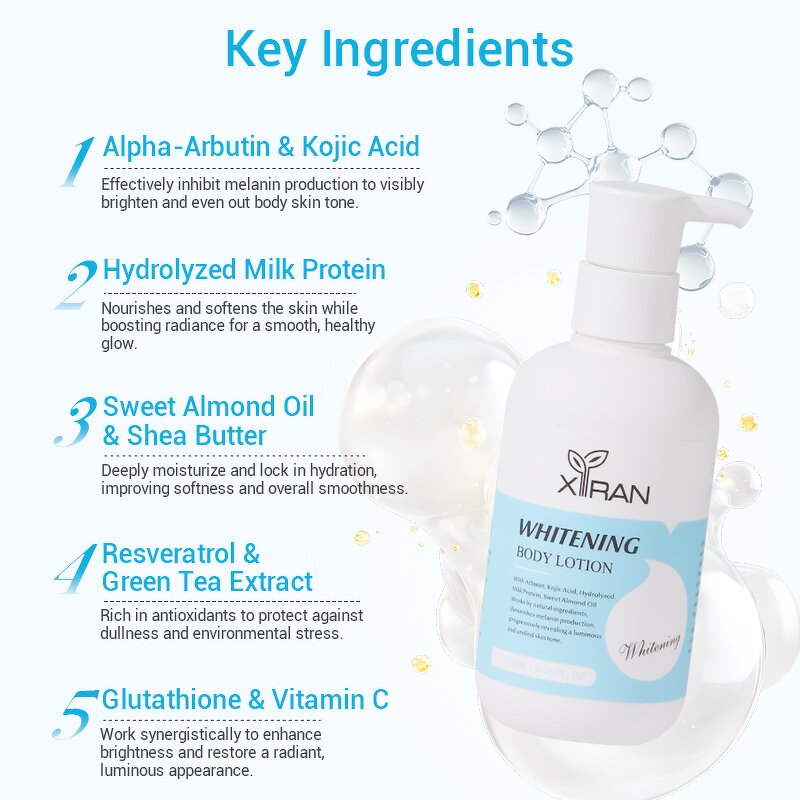 Body Lotion 200ml - Private Label Alpha-Arbutin Kojic Acid Brightening Lightening Skin Care
