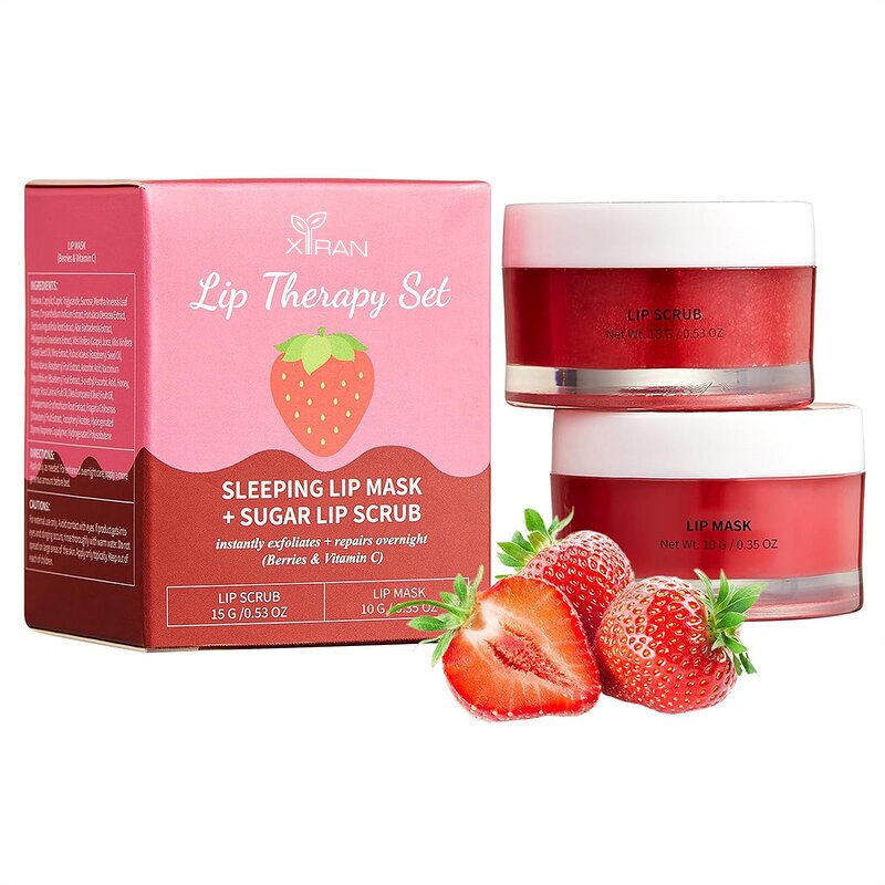 Berries Lip Care Kit - Private Label Sleeping Mask Exfoliator Scrub Lip Balm Vegan Natural