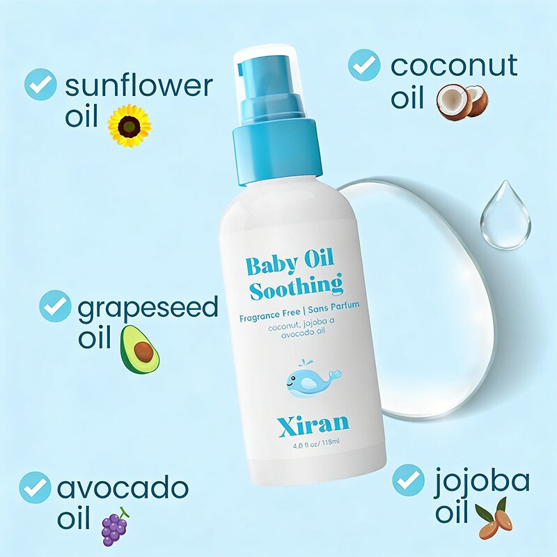 Avocado Jojoba Baby Oil - Private Label Organic Fragrance Free Infant Sensitive Skin Massage