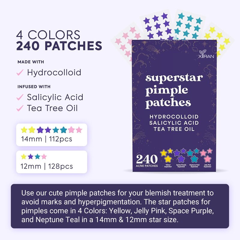 Star Pimple Patches - Private Label 4 Color 240 Hydrocolloid Salicylic Acid Tea Tree Oil