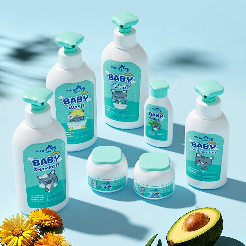 Baby Skincare Set - Private Label OEM Vegan Tear Free Probiotic Hypoallergenic Newborn Bath Kit