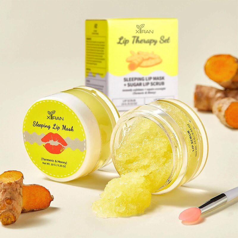 Turmeric Lip Scrub Set - Private Label Moisturizing Sugar Scrub Lip Balm Mask 100% Natural