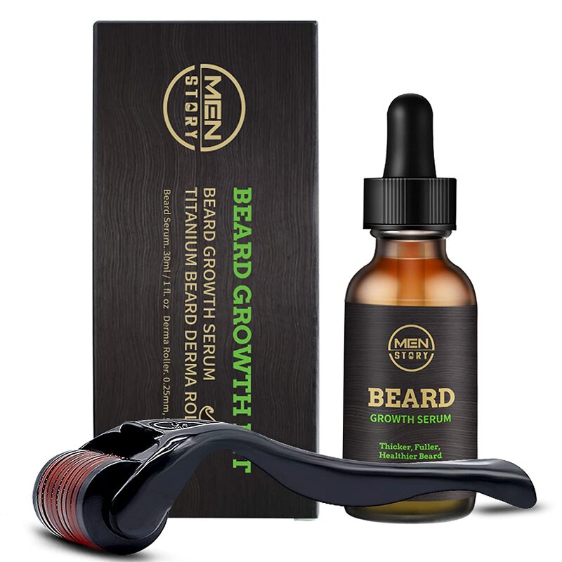 Men's Grooming Kit - Private Label Vegan Herbal Beard Oil Growth Serum Roller Maintenance
