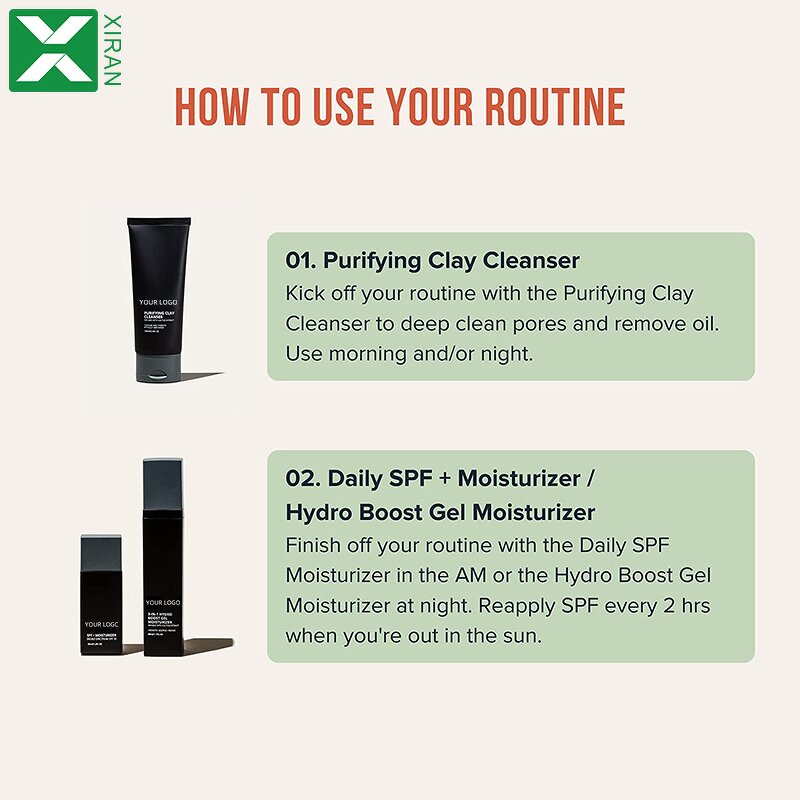 Men Skin Care Set - OEM Private Label Face Wash Cleanser Anti Acne Moisturizing Control