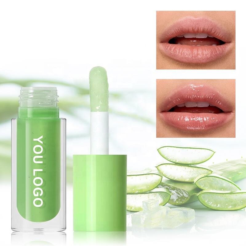 Green Clear Lip Gloss - No Logo Vegan Plant Fruit Flavor Moisturizer Plumping Lip Oil