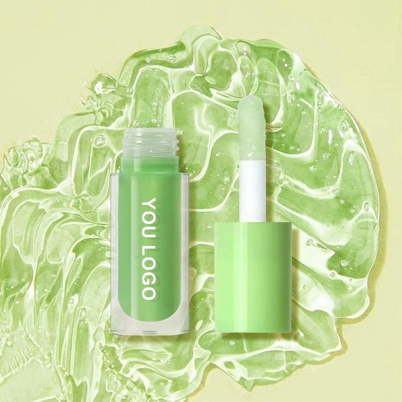 Green Clear Lip Gloss - No Logo Vegan Plant Fruit Flavor Moisturizer Plumping Lip Oil