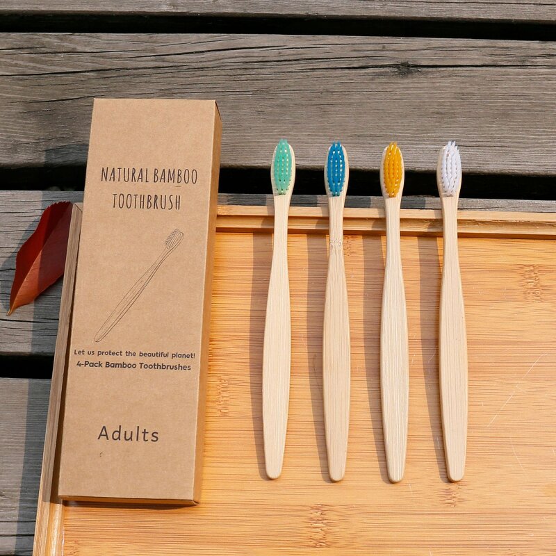 Bamboo Toothbrush - 10 Pcs Eco Friendly Soft Bristles Biodegradable Natural Charcoal Wood