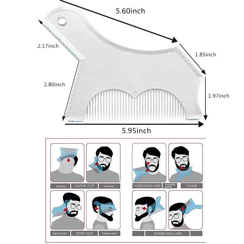 Beard Guide Shaper - Template with Inbuilt Comb Multi-liner Edges Curve Straight Neckline