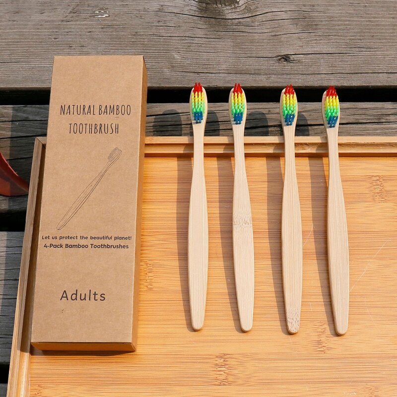 Bamboo Toothbrush - 10 Pcs Eco Friendly Soft Bristles Biodegradable Natural Charcoal Wood