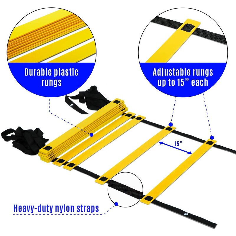 Agility Ladder Set - Football Fitness 20FT Ladder 10 Disc Cones 1 Resistance Umbrella Training