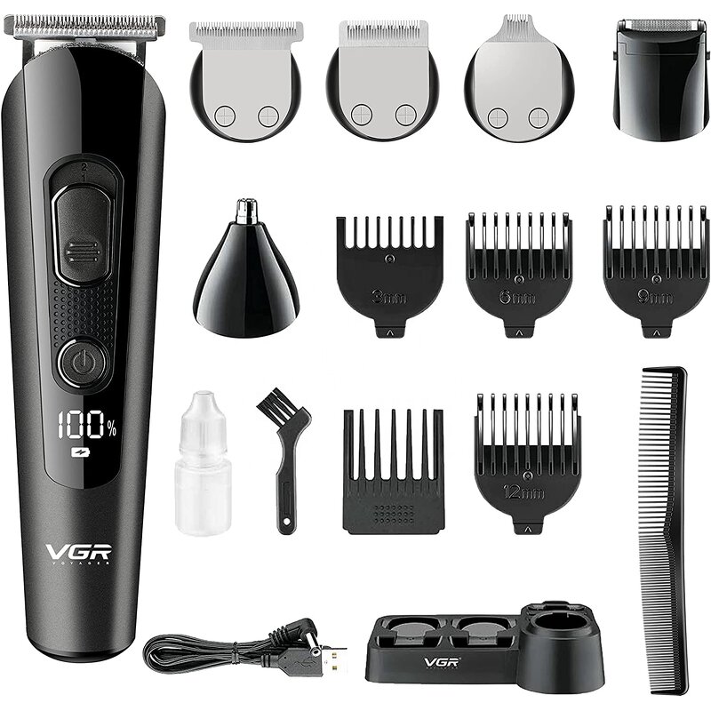 5 in 1 Beard Trimmer - USB Rechargeable LED Display Hair Clipper Nose Body Facial Grooming Kit