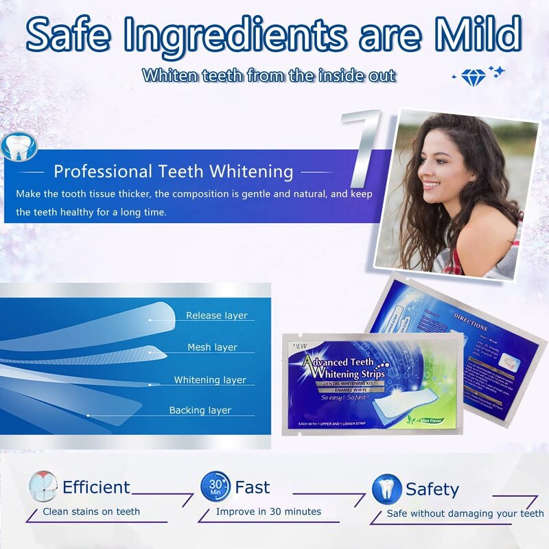 Teeth Whitening Strips - Hot Selling 6% HP Natural Mint Advanced Stain Removal Oral Care