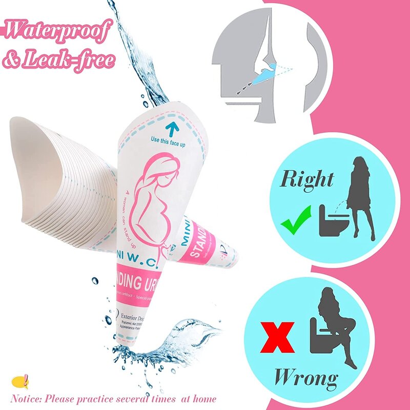 Disposable Female Urinal - Portable Lightweight Waterproof Paper Funnel Standing Pee Feminine Hygiene