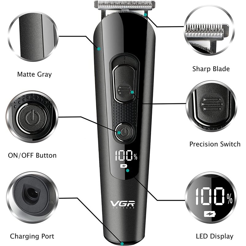 5 in 1 Beard Trimmer - USB Rechargeable LED Display Hair Clipper Nose Body Facial Grooming Kit