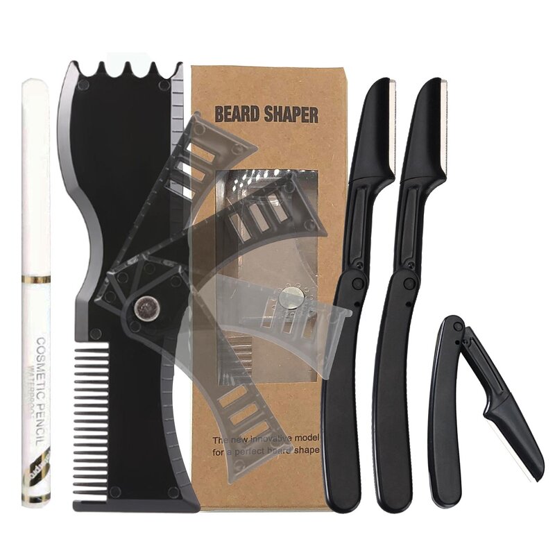 Beard Shaping Template - Men Grooming Styling Tool Adjustable Razors Barber Pencil Perfect Line up
