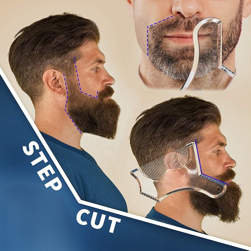 Beard Guide Shaper - Template with Inbuilt Comb Multi-liner Edges Curve Straight Neckline