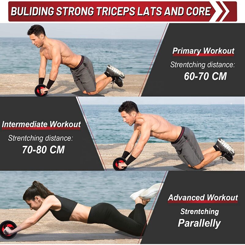 Ab Roller Wheel - Ultra-Wide 3.2 Inch Rubber Push Bar Non-Slip Home Gym Fitness Equipment