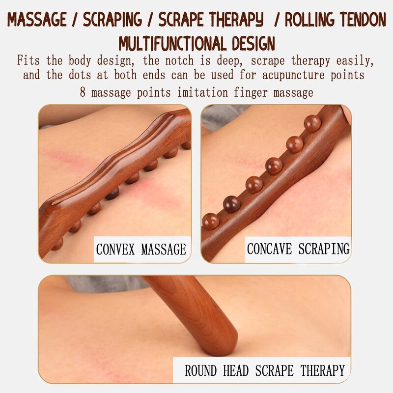 Wood Gua Sha Roller - Natural Body Lymphatic Deep Tissue Therapy Muscle Relax Scraping Stick