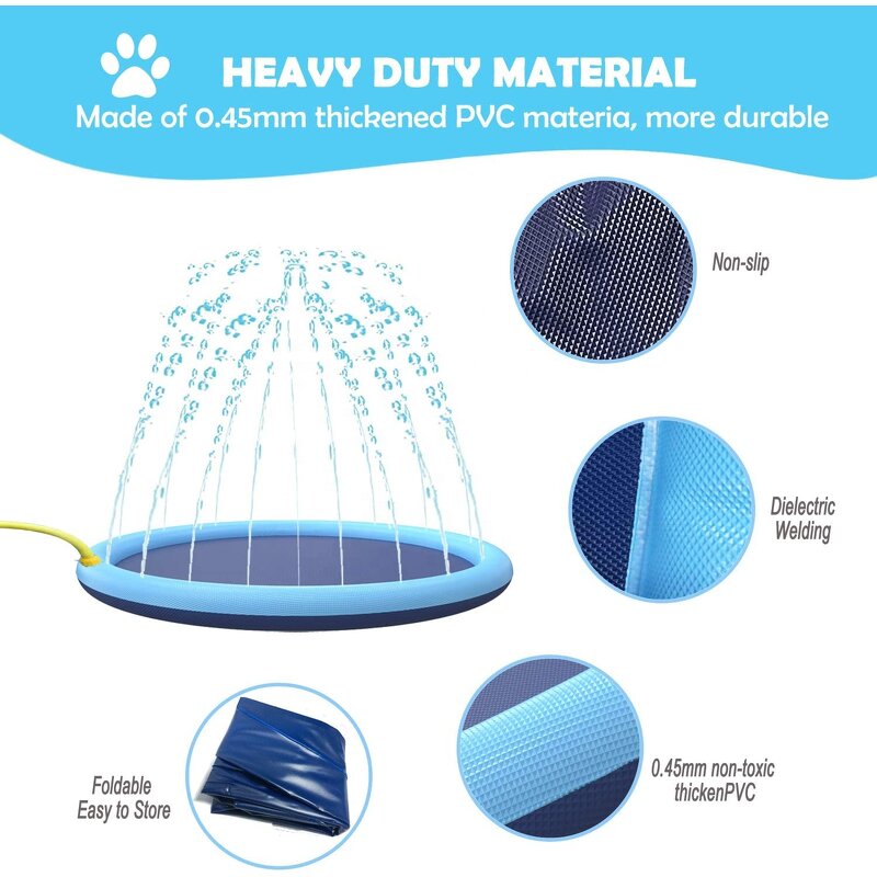 Dog Splash Pad - Eco-Friendly Anti-Slip Summer Outdoor Pet Water Mat Thicken Pool for Kids