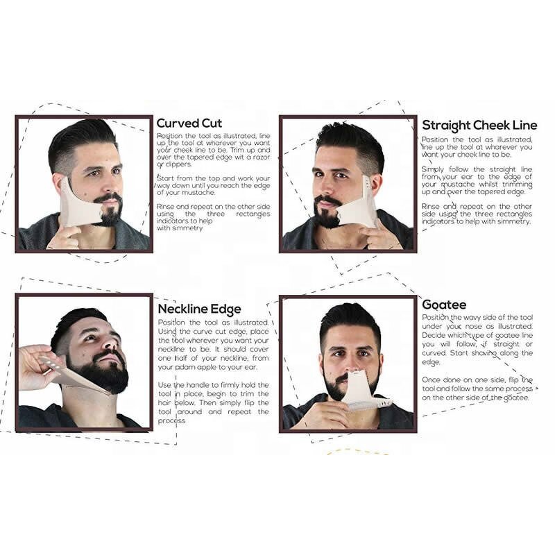 Multi-liner Beard Shaper - Mustache Sideburns Stencil Lineup Jaw Cheek Neck Line Comb