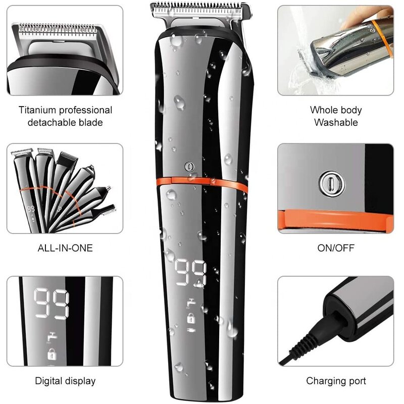 6 in 1 Grooming Kit - Waterproof Men Beard Trimmer Hair Clippers Nose Body Precision Trimmer