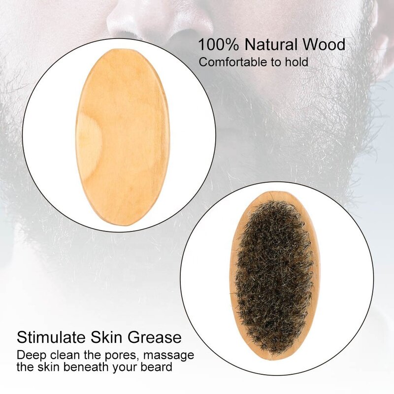 Beard Care Brush - 100% Natural Premium Wood Boar Bristle Mustache Comb Grooming Tool