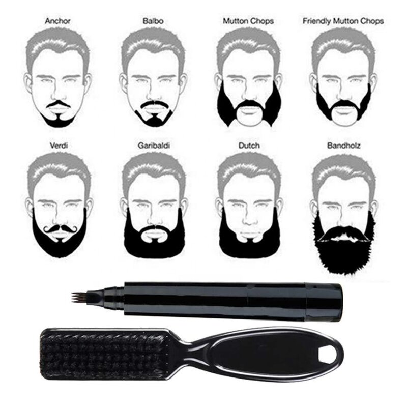 Beard Pencil Filler - Waterproof Long Lasting Micro-Fork Tip with Bristle Beard Brush for Men