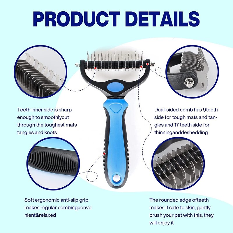 Double Sided Pet Brush - Best Seller Shedding Dematting Undercoat Rake Remove Tangles Cats Dogs