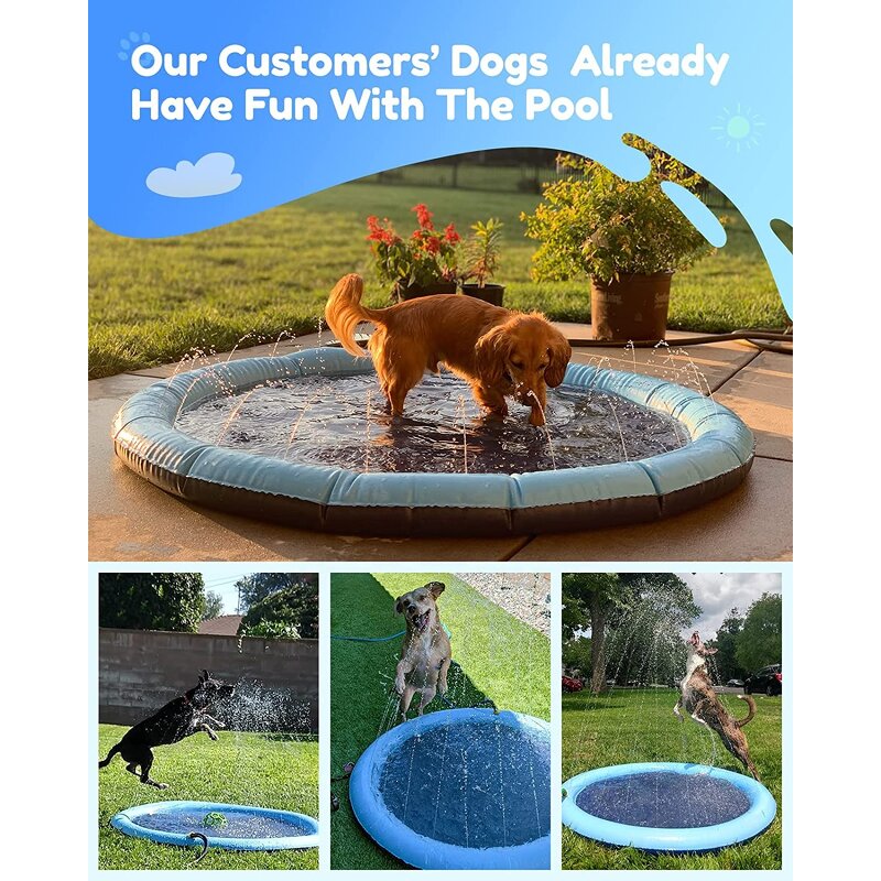 Dog Splash Pad - Eco-Friendly Anti-Slip Summer Outdoor Pet Water Mat Thicken Pool for Kids