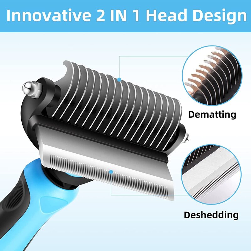 2 in 1 Pet Grooming Brush - Safe Undercoat Rake Dematting Tool Shedding Comb for Dogs Cats