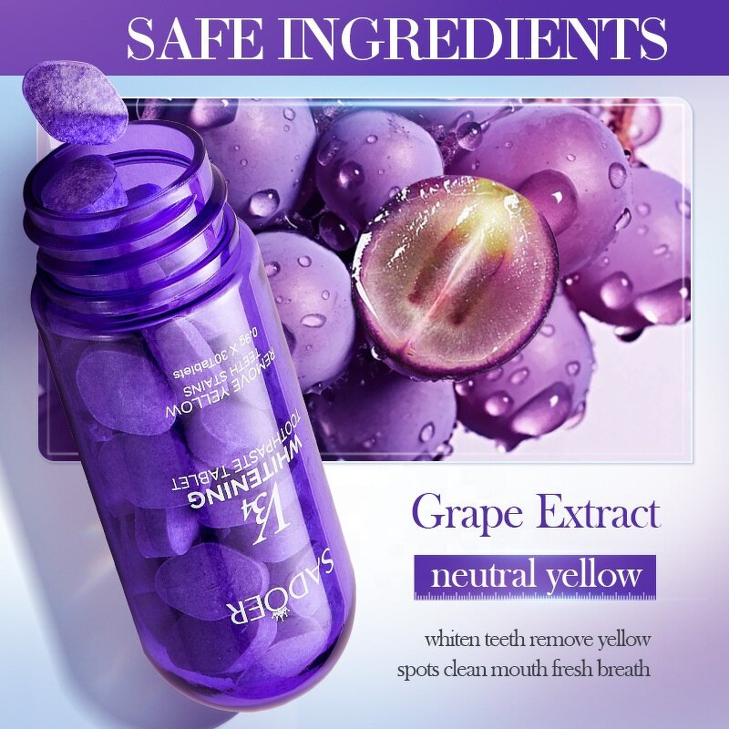 V34 Toothpaste Tablets - 30 Chewing Cleaning Teeth Whitening Color Corrector Fresh Breath