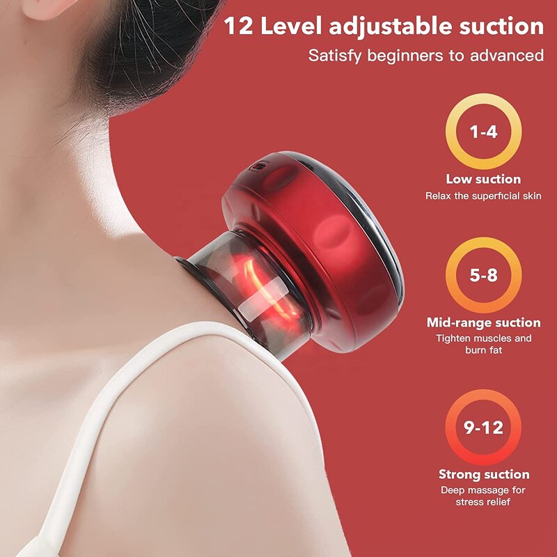 Electric Cupping Massager - 12 Modes Pressure Vacuum Cellulite Neck Shoulder Back Scraping