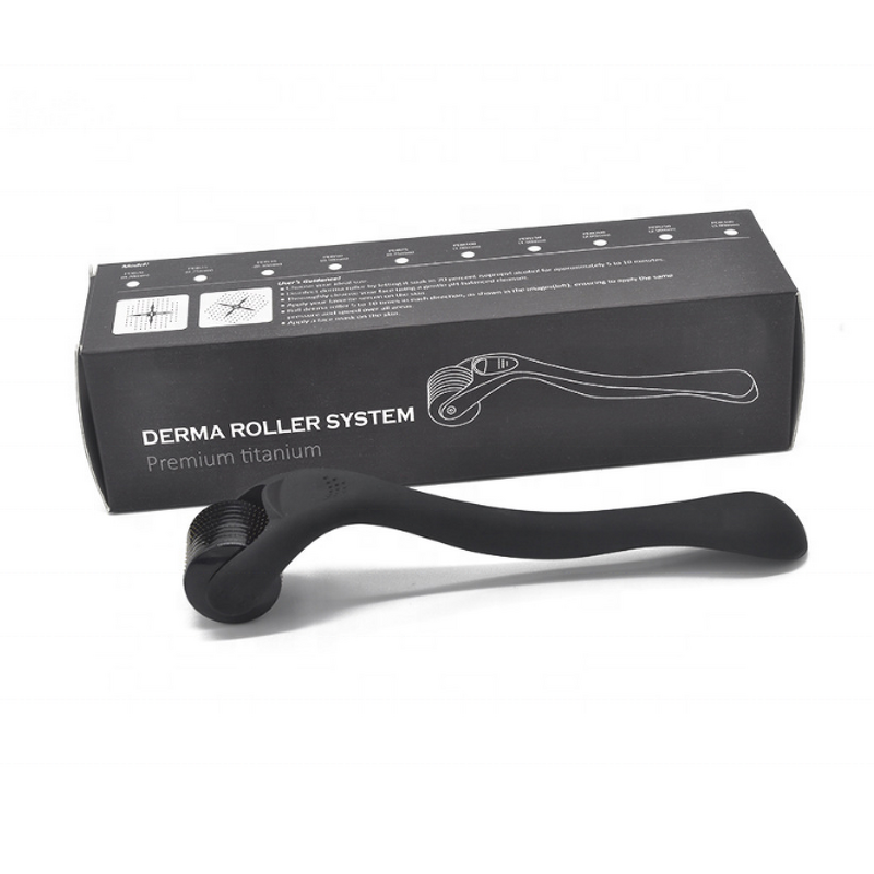 Derma Roller for Beard - Custom Logo Matte Black Titanium 540 Microneedle Face Hair Roller