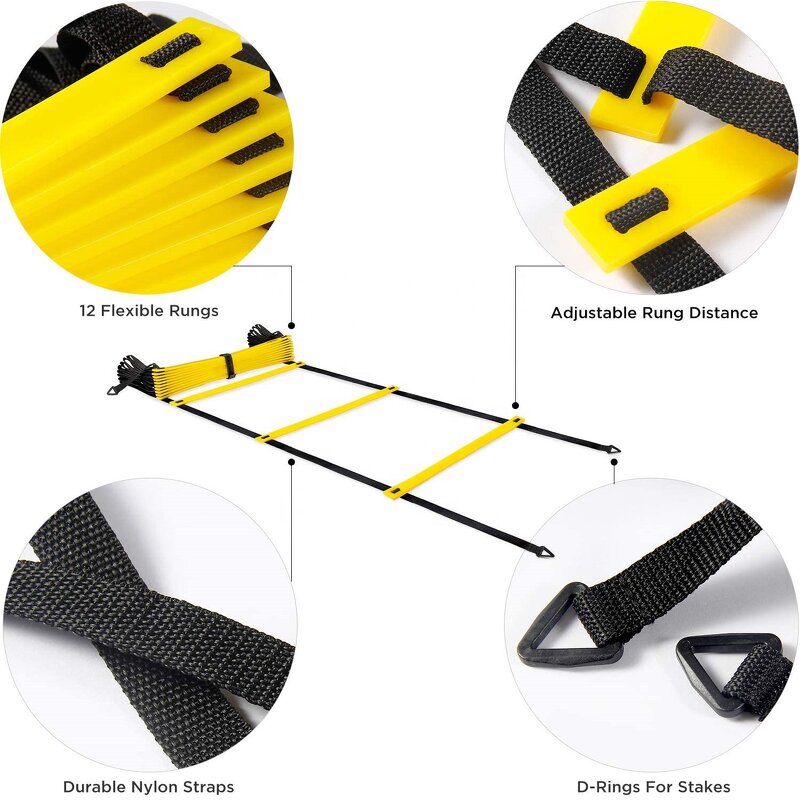 Agility Ladder Set - Football Fitness 20FT Ladder 10 Disc Cones 1 Resistance Umbrella Training