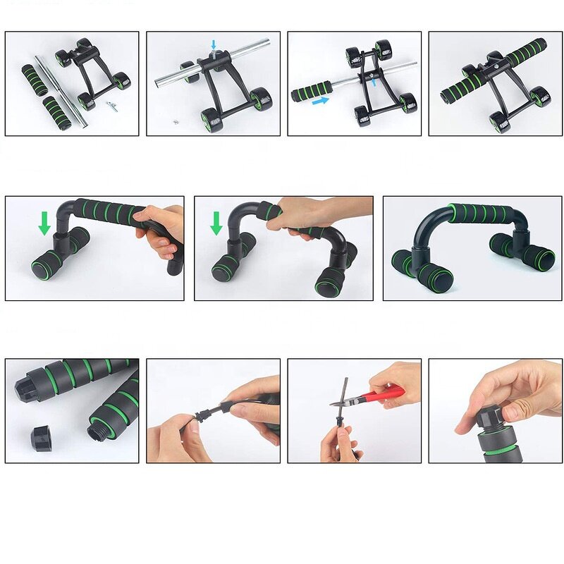 10-in-1 Ab Roller Kit - Resistance Bands Knee Mat Jump Rope Push-Up Bar Core Strength Training