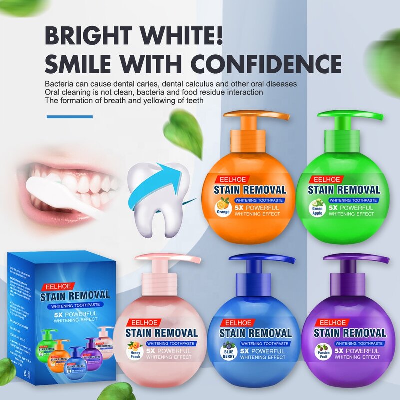Oral Care Gel Toothpaste - Fresh Breath Pump Stain Removal Whitening Strengthening Gums Anti-Cavity