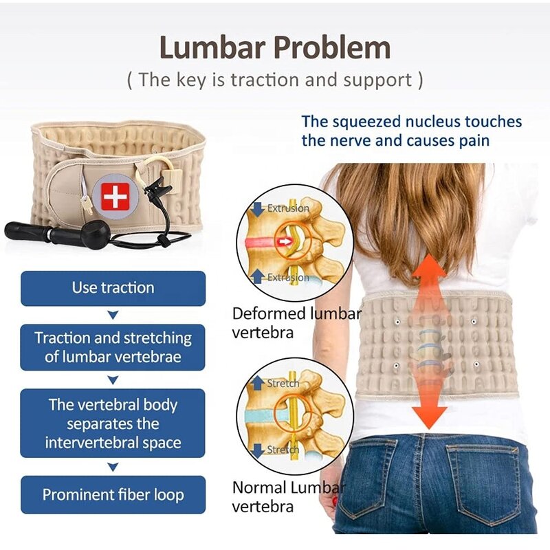 Inflatable Back Belt - Lumbar Traction Support Decompression for Men and Women Back Pain