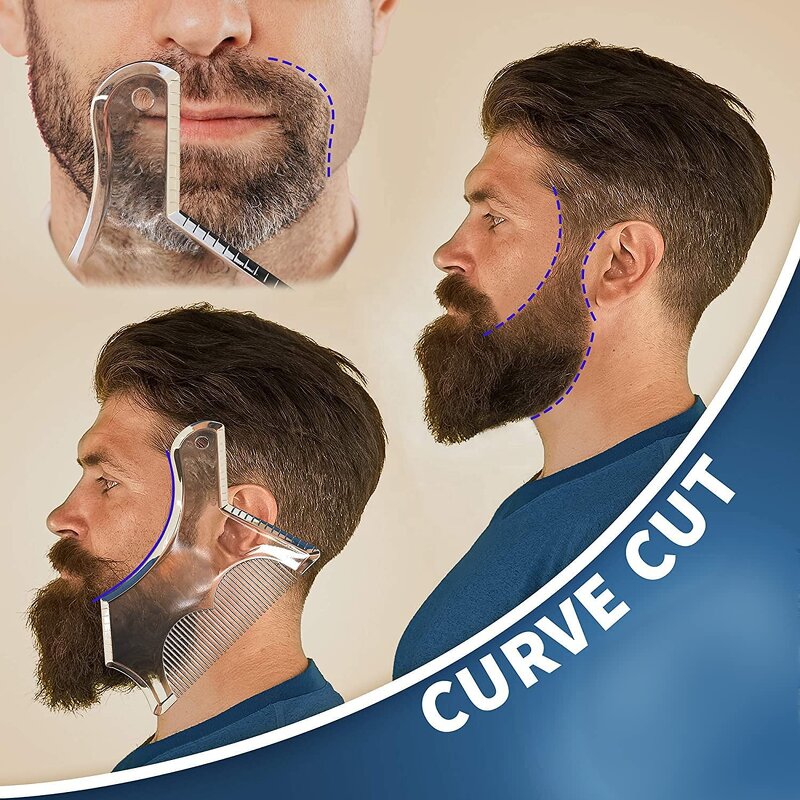 Beard Guide Shaper - Template with Inbuilt Comb Multi-liner Edges Curve Straight Neckline